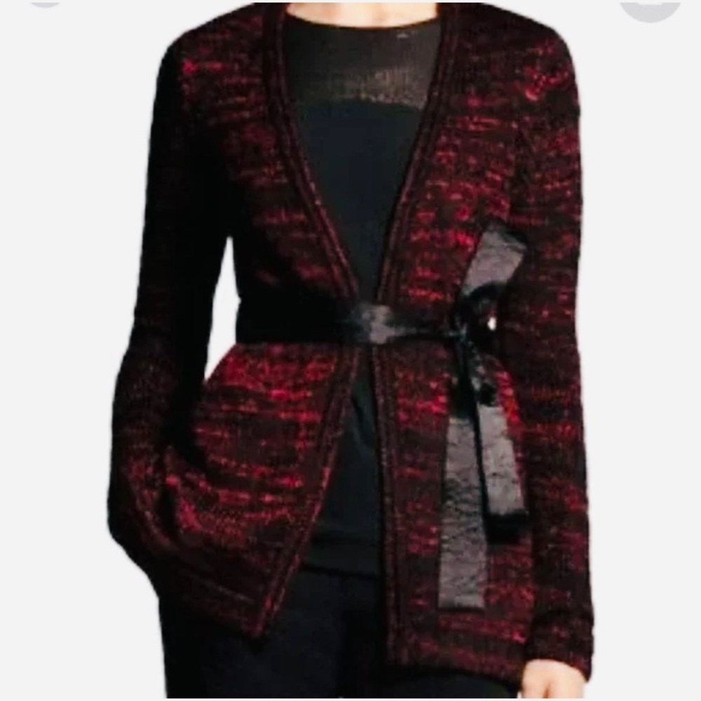 Narciso Rodriguez, Red Black Knit Cardigan Size L